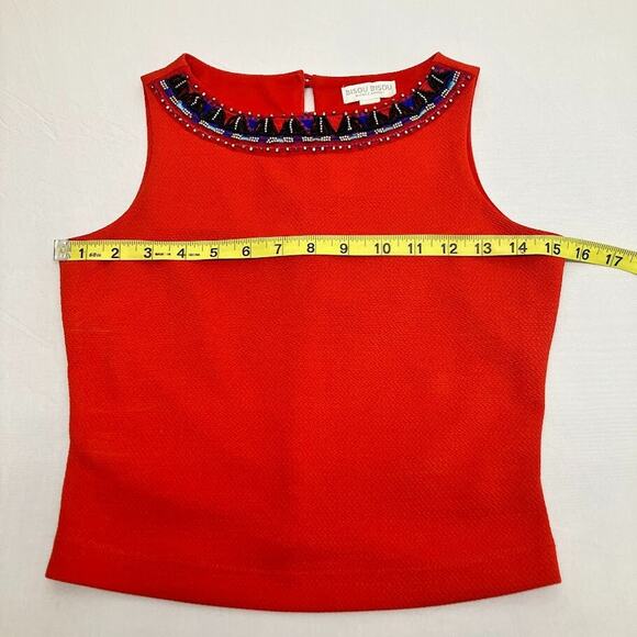 BISOU BISOU Red Sleeveless Round Neck Beaded Crop Top Tank Womens Size XS - Picture 4 of 10